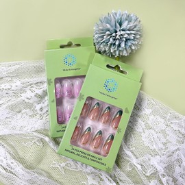Acrylic press on nails, French tip, Fake nails with glue, Fake nails with design, Short press on nails, Medium - Long, 24 pc set (including adhesive tabs) (JP1920) MOTA ENTERPRISE