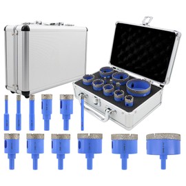 Diamond Tile Hole Saw Kit - 12Pcs 1/4'', 5/16'', 3/8'', 4/5'', 1'', 1-1/8'', 1-1/4'', 1-3/8'', 1-3/4'', 2'', 2-1/2'' Drill Bits Set, 1/4'' Carbide Drill Bit for Porcelain Tile Ceramic Granite Marble