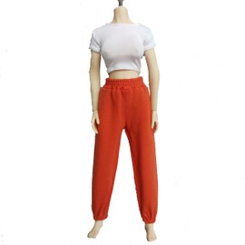 SSbeauty M 1/6 Scale Figure Doll Clothes T-Shirt + Pant Costume for 12 inch Female Action Figure Phicen/TBLeague Toy Clothes (White+Orange)