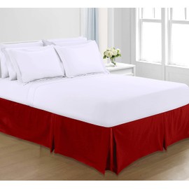 Sapphire Collection PLAIN DYED POLY COTTON PLEATED PLATFORM BASE VALANCE SHEETS (Single, Red)