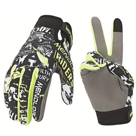MENDLOR Motocross Dirt Bike Gloves for Men Women Finger Touchscreen Motorbike Gloves for BMX ATV MTB Riding Off Road Racing Sports Cycling Glove (Black Green, X-Large)