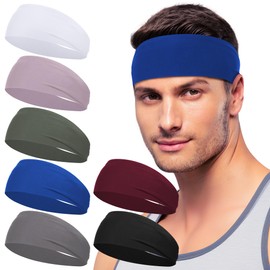 Sport Headbands for Men - 7 Pcs Sweat Absorbent Running Headband for Fitness Workout Running Rugby Baseball Yoga Crossfit High Intensity Interval Training, Unisex Sweatband for Both Men and Women