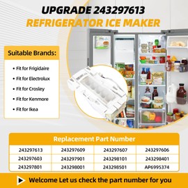 Upgraded 243297609 243297613 Ice Maker Replacement Refrigerator Ice Makers Fits for Frigidaire Ice Maker 243297613, for Electrolux Ice Maker Replacement Parts, Replaces 243297606 Ice Maker, 6-Pin