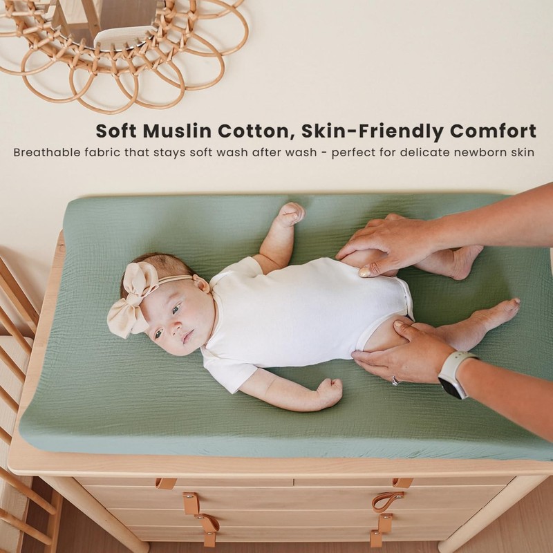 Konssy Muslin Changing Pad Cover for Baby Girls Boys, 100%