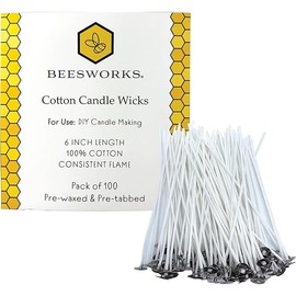 100 Piece Cotton Candle Wick 6" Pre-Waxed for Candle Making, Candle DIY