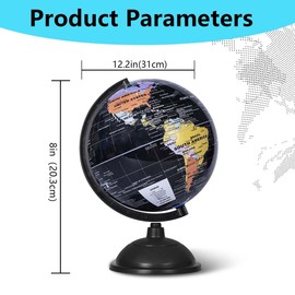 KISEER 8 Inch World Globe with Stand Rotating Earth Spinning Globe for Kids Geography Classroom Education or Decorations (Black)