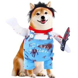 Juego de disfraz de Halloween mortal para perro, lindo y divertido disfraz de Chucky, ropa de fiesta temática de Halloween para cachorros, talla L
