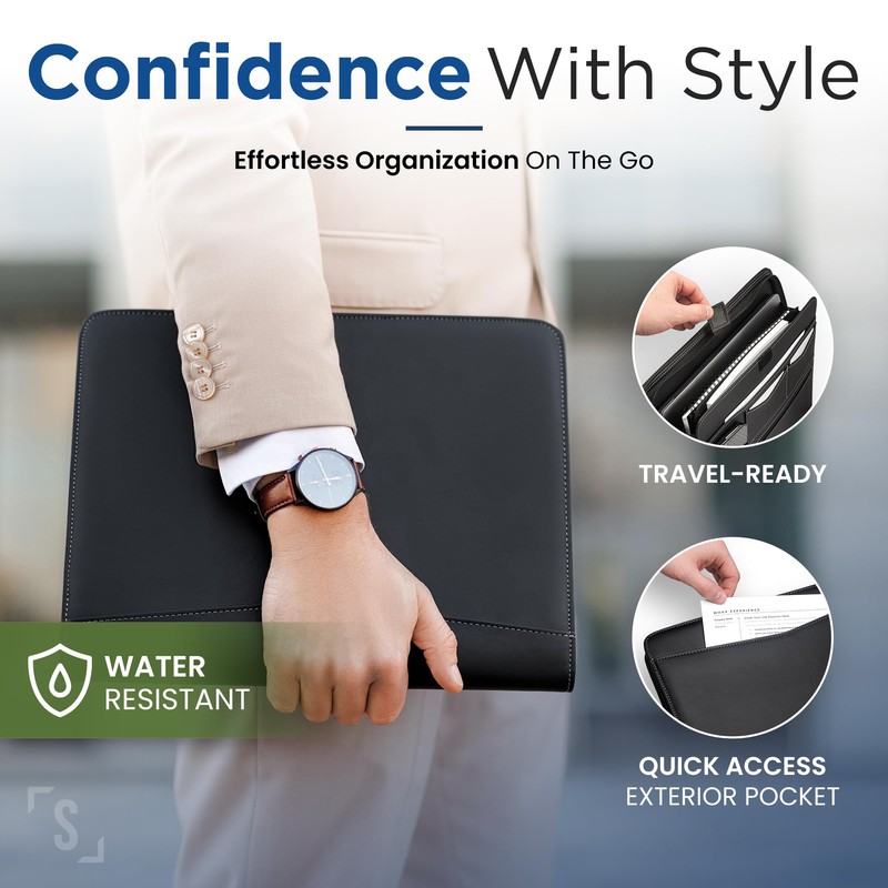 STYLIO Zipper Padfolio Portfolio Binder Organizer | Faux Leather Portfolio