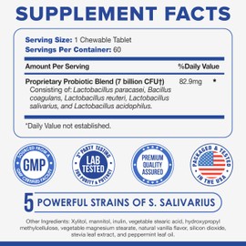 Tuthi Dental Probiotics & Tongue Scraper – Bad Breath Treatment for Adults – Oral Probiotics for Teeth and Gums – Supports Fresh Breath – 60 Chewable Tablets