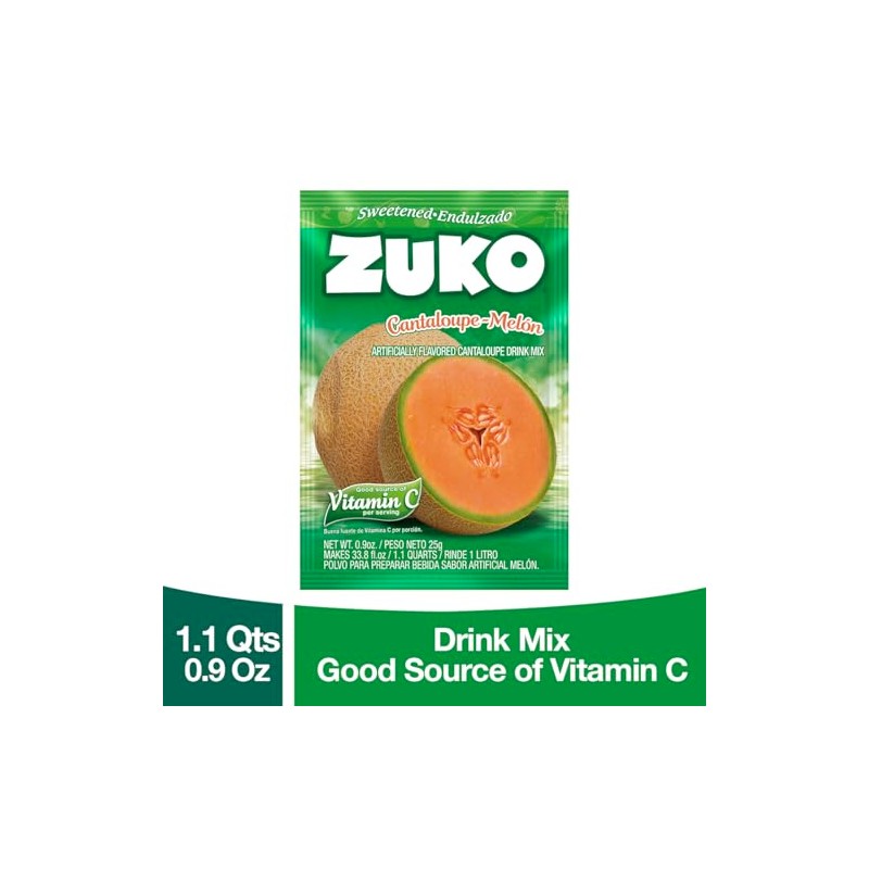 ZUKO Cantaloupe Instant Powder Drink, 24 Individual Bags 0.9 Oz,