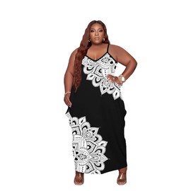 YeGine Plus Size Maxi Dress for Women Casual Summer Sleeveless Long Dresses Spaghetti Strap Sundresses with Pockets Black 4XL