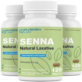 Puregen Senna Natural Vegetable Laxative Constipation Relief 120 Tablets 3 Pack