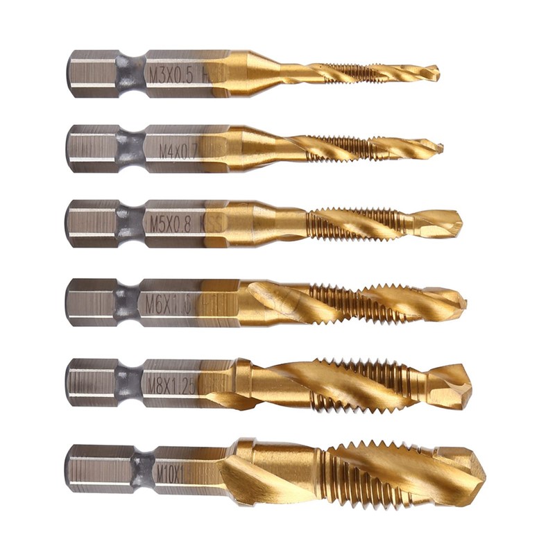 6 Pieces Titanium Combination Drill and Tap Set, M3-M10 Titanium