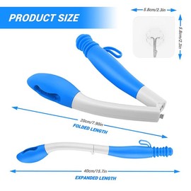Foldable Butt Wiper, 15.7" Toilet Aids for Wiping, Comfort Silicone Bottom Buddy Wiping Aid with Hanging Ring, Hook, Carrying Bag, Toilet Aid Tools Bathroom Personal Care, Blue