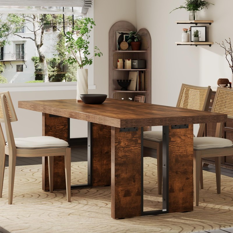 Auromie 71" Rustic Dining Table for 8, Farmhouse Dinner Table