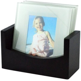 Glass Photo Frame Coasters with Wooden Rack – Customizable 2x3 Coasters, Set of 4 for Personalized Gifts & Home Décor