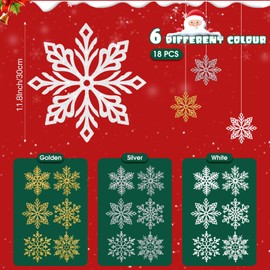 Lyrow 18 Pcs 11.82'' Christmas Large Snowflake Ornaments Glitter Plastic Snowflake Decorations Snow Flakes Decorating Christmas Tree Decor Large Christmas Ornaments for Winter Indoor Outdoor Window