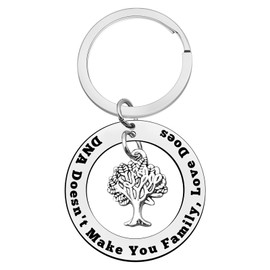 Xiahuyu Christmas Gift for Step Parent DNA Doesn't Make You Family Love Does Keychain Gift for Step Mom Step Dad Fathers Day Mothers Day Adoption Gift Birthday Gift for Bonus Mom Dad