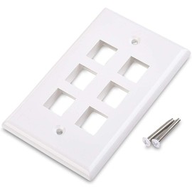 axGear 6 Port Keystone Wall Plate Single Gang Standard Size RJ45 Jack Modular Insert Cat5e Cat6 Ethernet Port White