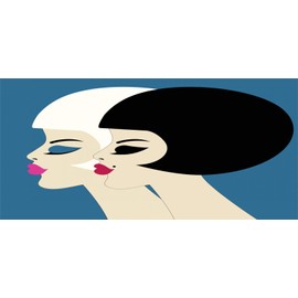 Ambesonne Hair Salon Pencil Pen Holder, Retro Style Brunette and Blonde Women with Bob Haircut and Neat Make up Image, Printed Ceramic Pencil Pen Holder for Desk Office Accessory, Multicolor