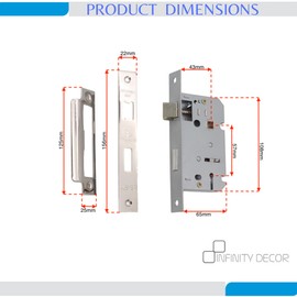 Infinity Decor Heavy Duty Polished Chrome (2.5") 3 Lever Mortice Sash Lock Latch Set with Keys Locking Door Security for Internal or External Doors