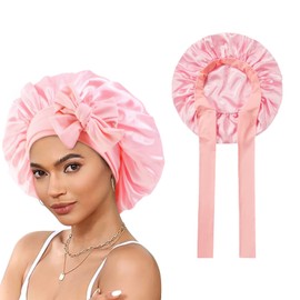 Silk Hair Cap for Women and Girls, Satin Hair Cap with Elastic Band, Soft Head, Sleep Cap, Hair Cap, Adjustable Silk Night Cap, Hair Cap with Elastic Band, Pink