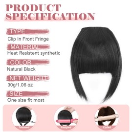 Fashion Clip In Bangs Hair Extensions Front Full Neat Bangs Fringe 2 Clips One Piece Thick Straight Hairpiece Accessories Hairpiece For Women Natural Black