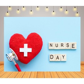 CORFOTO 8x6ft Fabric International Nurses Day Backdrop May 12 Nurse Themed Party Decorations Handmade Red Heart with Stethoscope Banners Background Photo Props Supplies