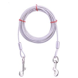Cable de amarre para perros de acero inoxidable, doble cabeza, para camping, al aire libre, para perros medianos y grandes (10 m, plateado)