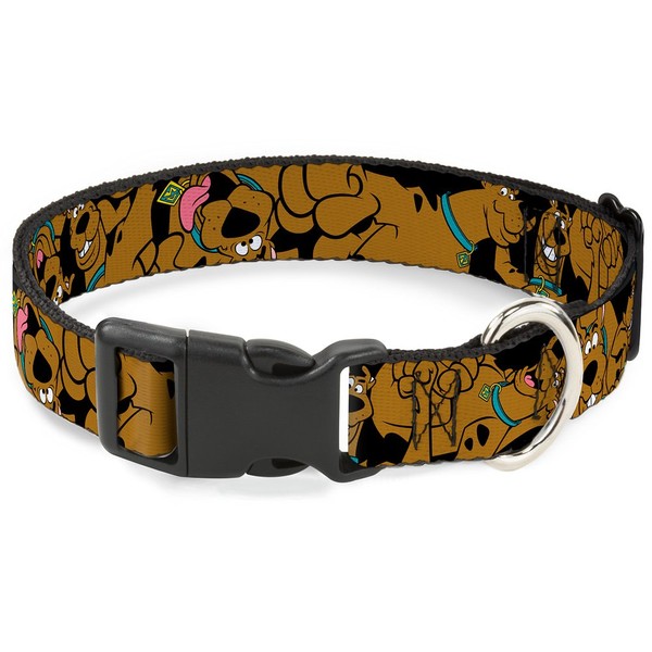 Buckle-Down "Scooby Doo Stacked " Plastic Clip Collar, Black, 1.5"