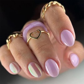 Purple Press on Nails Short Oval Fake Nails Ombre Nails Press on Nails Cute Acrylic Nails Glossy Glue on Nails Daily False Nails Artificial Full Cover Stick on Nails for Women 24Pcs
