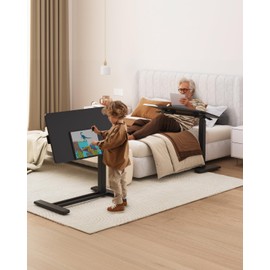 FLEXISPOT H7 PRO Mobile Standing Desk Adjustable Overbed Table Pneumatic with Wheels 90°Tiltable Portable Laptop Desk Rolling Computer Cart Foldable Bedside Table(27.6" W x 15.7" D, Black)