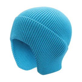 ZLYC - Gorro de invierno para hombre con orejeras para exteriores, de punto cálido para uso diario, Azul solido, One Size