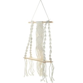 DECHOUS Macrame Rope Wood Shelf Macrame Wall Art Tassel Woven Plants Floating Shelves Macrame Tapestry Shelf Home Decoration Plants Decor Boho Hanging Shelf Office Manual Wooden Wall Mount
