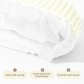 Durio Infant Satin Lined Beanie for Baby Girl Hats Baby Beanies 6-12 Months Warm Winter Hat for Newborn Hats for Baby Girls Knitted Baby Hats 12-18 Months Baby Boy Essentials Caps White 6-36 Months