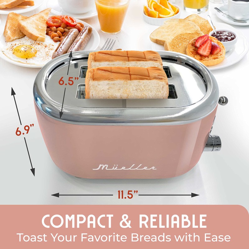 MUELLER HOME Retro Toaster 2 Slice, 7 Browning Levels, 3