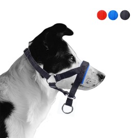 Dog Head Collar with Padded Fabric, Head Harness for Dogs, Anti pulling Head Halter Collar, Adjustable and Easily Control (L,Blue)