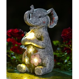 Acgarten Solar Elephant Garden Statue for Outdoor Decor:Outside Sculpture Art Yard Lawn Backyard Porch Ornament - Unique Gifts for Mom Mother Women Grandma