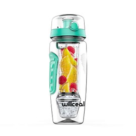 willceal Fruit Infuser Water Bottle 32oz Durable with Removable Ice Gel Ball Large - BPA Free Tritan Flip Lid Tight Design - Sports, Camping (Als)