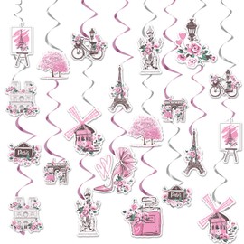 InIsajace Paris Birthday Party Decorations - 24PCS Paris Themed Party Decoration Eiffel Tower Hanging Swirls Paris Decor French Supplies for Birthday and Baby Shower