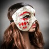 ILOVEMASKS Phantom Red Diamond Plaid with Silver Lining Venetian Masquerade