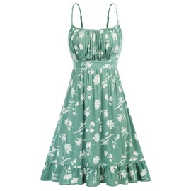 GRACE KARIN Women's Spaghetti Strap Floral Dress Ruffle Hem Pleated Casual Summer Dress Boho Flowy Midi Beach Dress