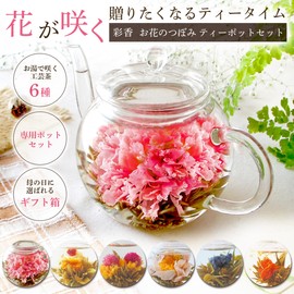 Aika Flower Bud Teapot Set, 6 Types of Craft Tea, Blooming Tea, Heat-resistant Glass Pot Included, Gift Set, Mother's Day, Gift, Women's, Birthday Gift, Tea Set