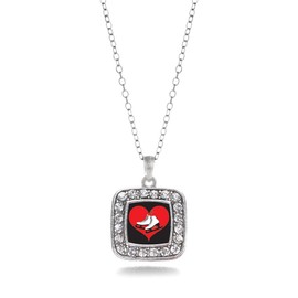 Inspired Silver - I Heart Ice Skating - Silver Necklace for Women - Square Pendant Chain Necklace Jewelry Gift with Cubic Zirconia - Women's Necklace Charm with Lobster Claw Clasp