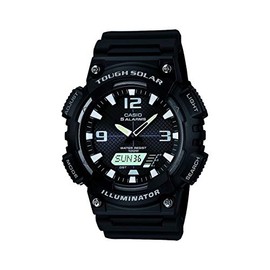Casio AQ-S810W-1AVEF Men's Solar Watch 46.00 mm Case Size with Black Analogue / Digital Dial and Black Rubber Strap Strap, black, Ribbon