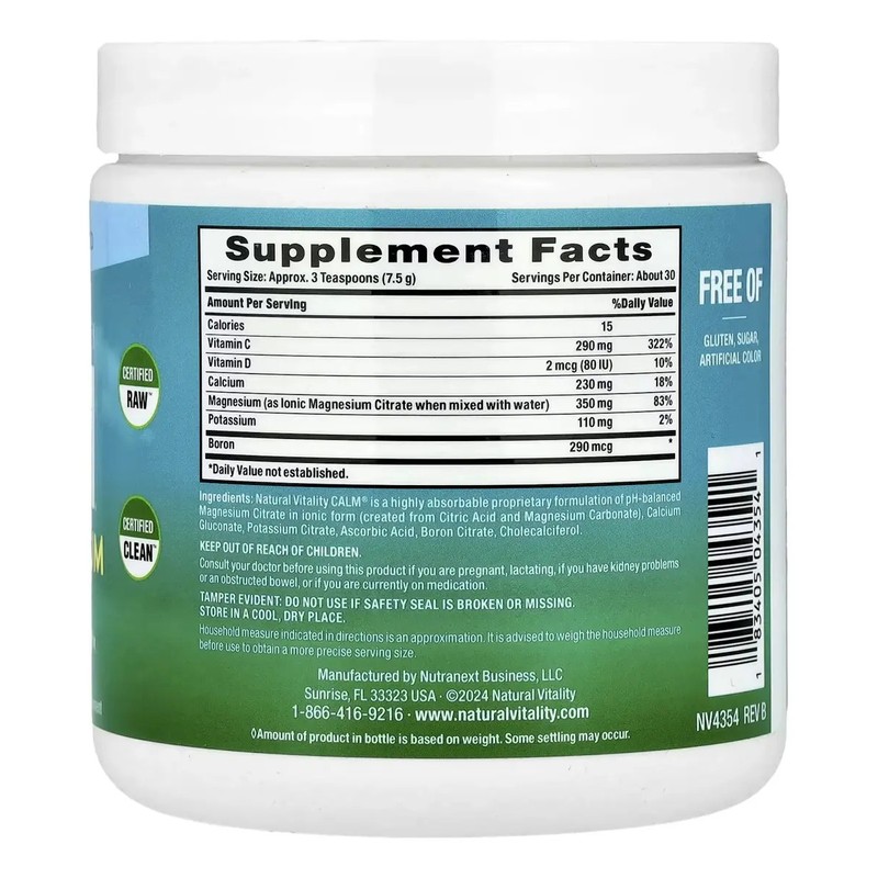 Citrato De Magnesio Con Calcio 277 G Natural Vitality Calm