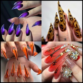 Eagle Claw Nail Extension Tips 140 Pcs Pre-Shaped PP Gel Full Cover Long Curved Stiletto False Reusable Nail Tips for Halloween Drag Queen Cosplay Home Salon Nail Art