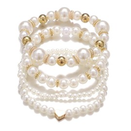 Fuqimanman2020 Chunky Simulated Pearl Stackable Stretch Bracelet Set Beaded Ball Adjustable Multilayered Elastic Bangles for Women Wedding Jewelry-C