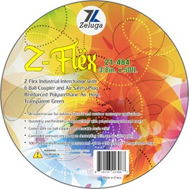 Zeluga 21-484 Z-Flex Reinforced Polyurethane Air Hose 300 PSI, 3/8" ID, 50ft. Length, Industrial Interchange with 6 Ball Coupler and Air Safety Plug, Transparent Green