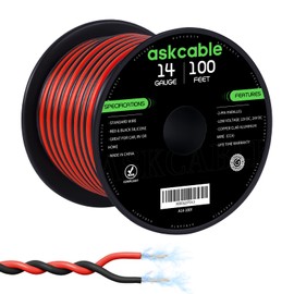 Askcable 14Gauge 100FT Electrical Wire Cable Flexible Wire Extension Cord 14AWG Copper Clad Aluminum Copper Wire 2 Conductors Red Black Parallel Wire line Hookup LED Lighting Strips 12V/24V DC Cable